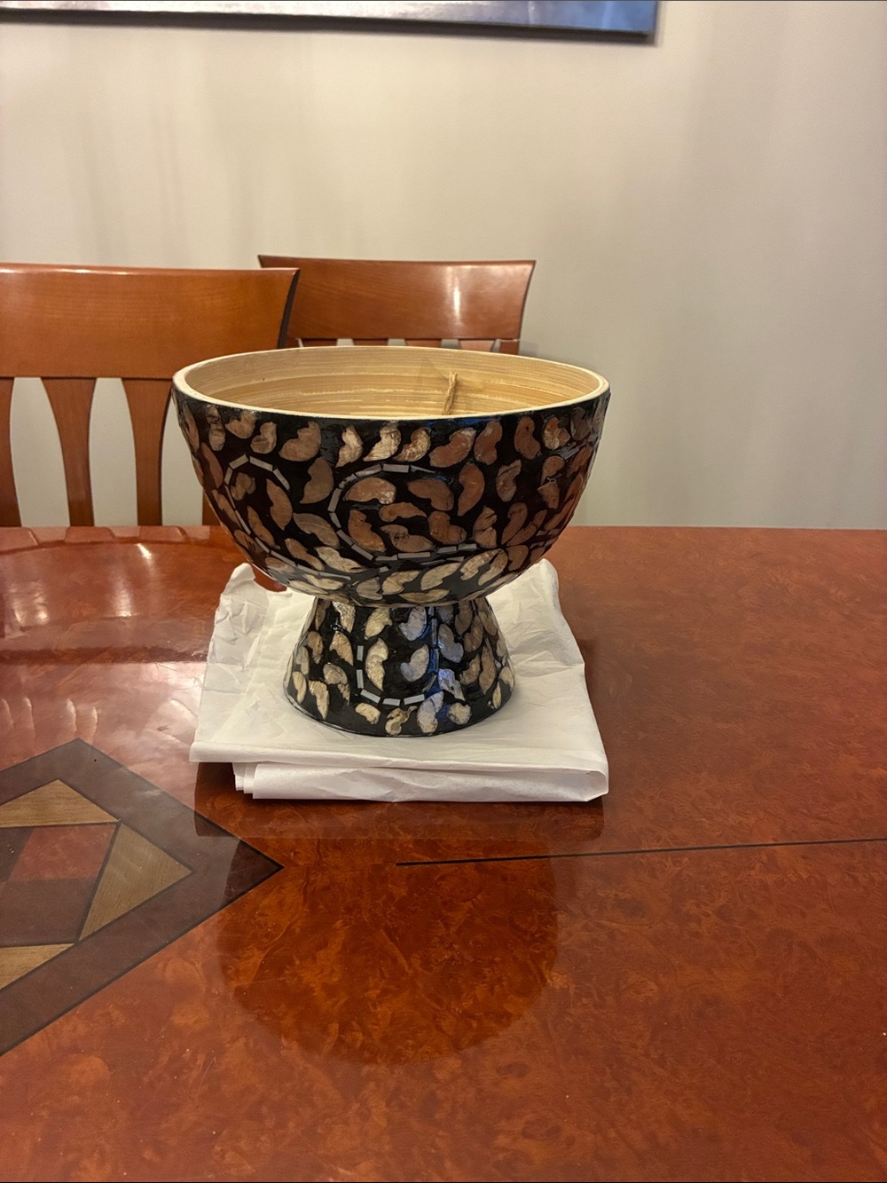 Source Unknown Black and Gold Mosaic Pedestal Bowl